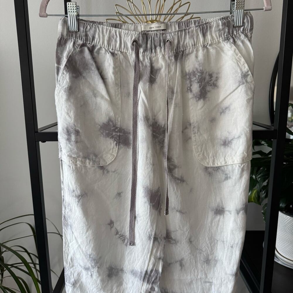 Rachel Zoe White Grey Tie Dye 100% Linen High Rise Lightweight Jogger Pants XS - Picture 2 of 10